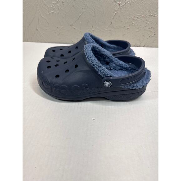 Crocs Navy Blue Slingback Faux Fur Lined Clogs Shoes‎ Mens 5 Womens 7 - Picture 2 of 4